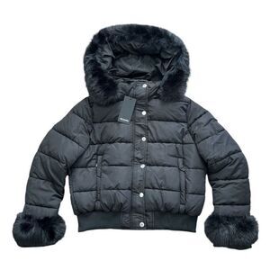 NWT True Religion Faux Fur Trim Puffer Jacket Women’s Size 2XL Black